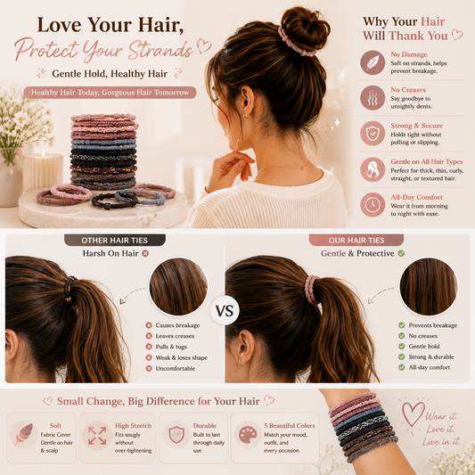 25PCS Boho Hair Ties Set, Soft No-Crease Elastic Hair Bands for Thick & Thin Hair