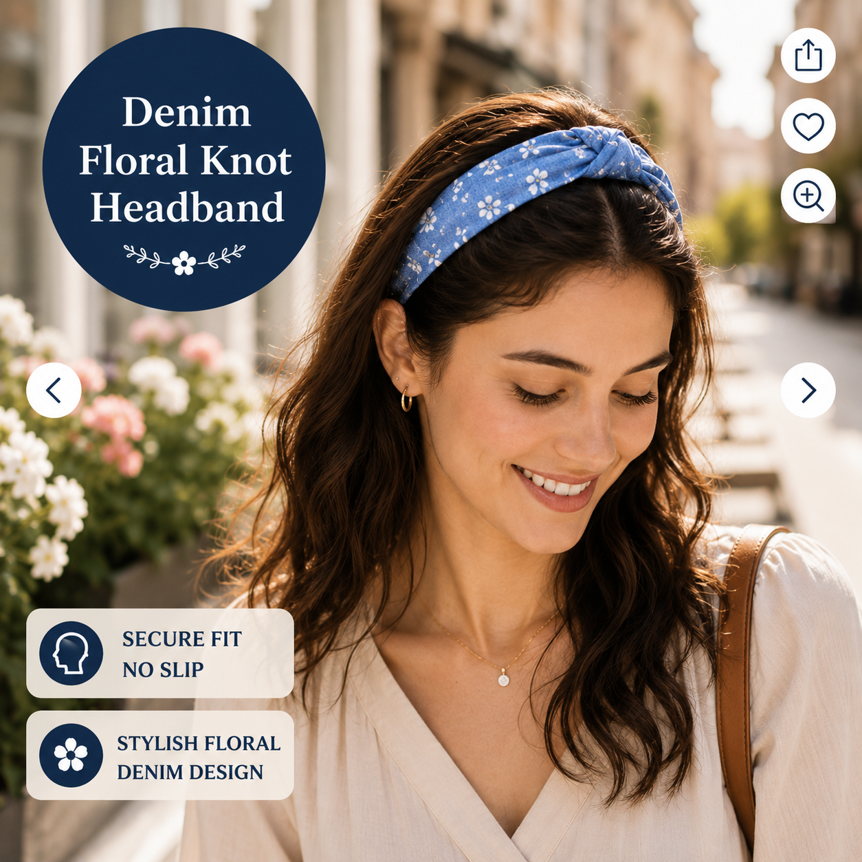 Denim Floral Knot Headband – Soft Knotted Fabric Headband for Women & Girls