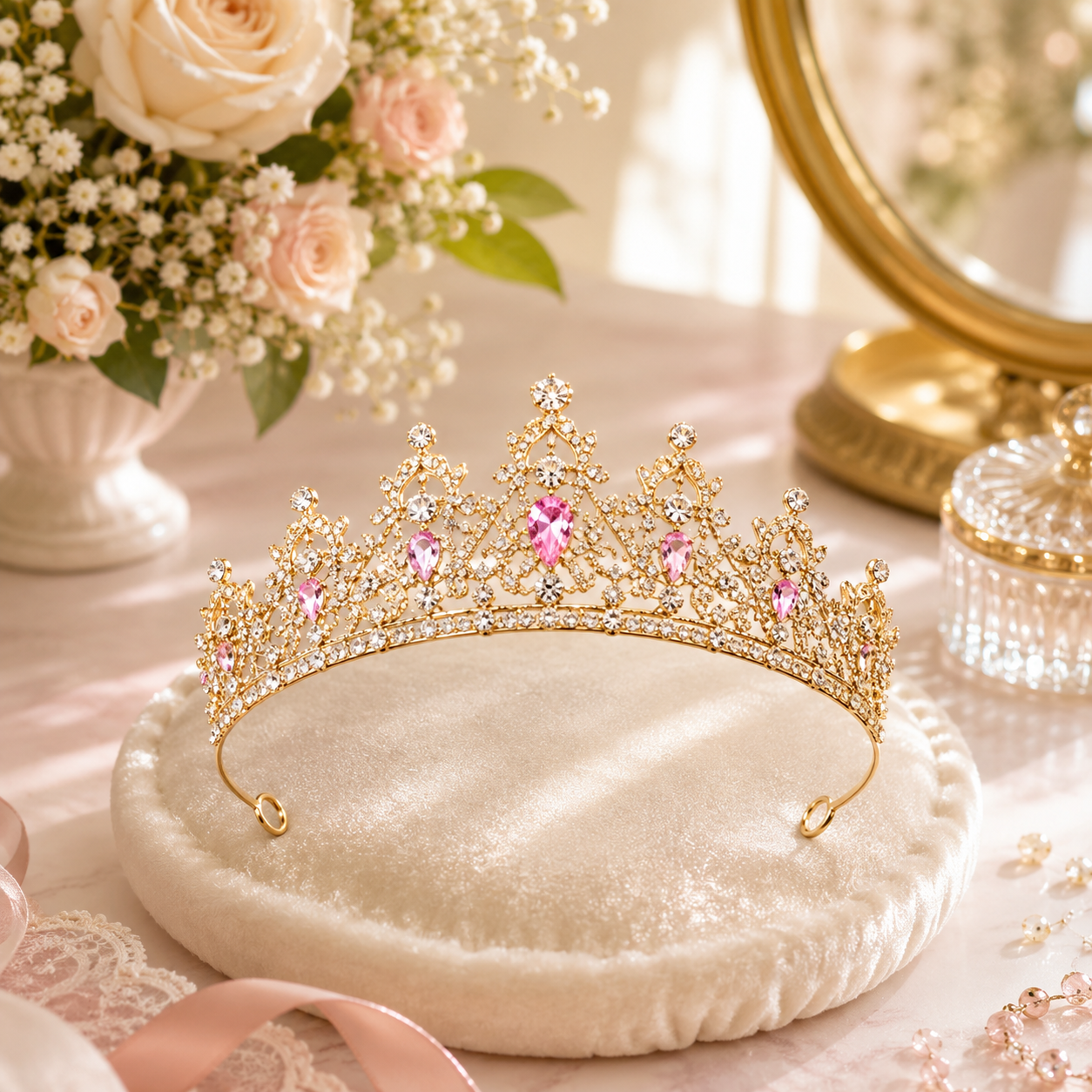 Girls Princess Crystal Crown Tiara, Elegant Rhinestone Headband for Birthdays, Dress-Up & Special Occasions