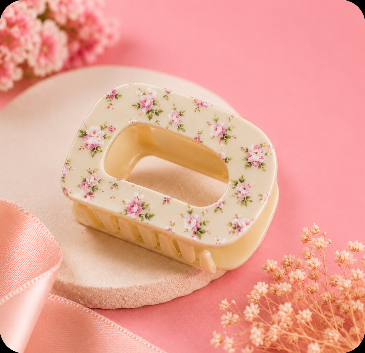 Floral Rectangle Hair Claw Clip – Vintage Rose Acetate Hair Clip for Women
