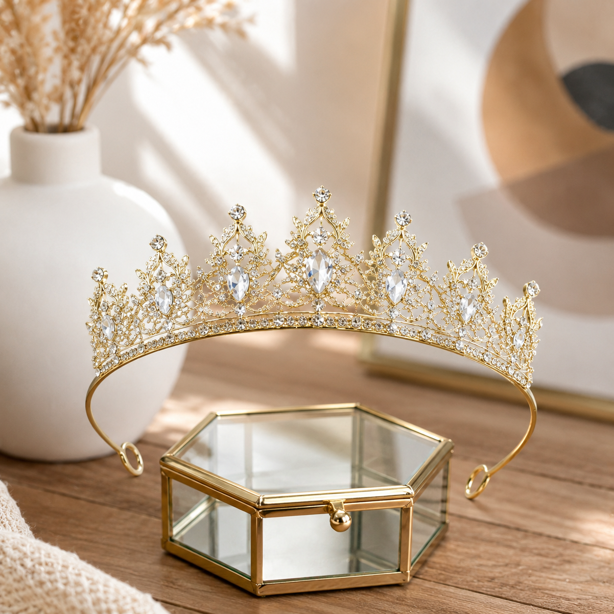 Girls Princess Crystal Crown Tiara, Elegant Rhinestone Headband for Birthdays, Dress-Up & Special Occasions