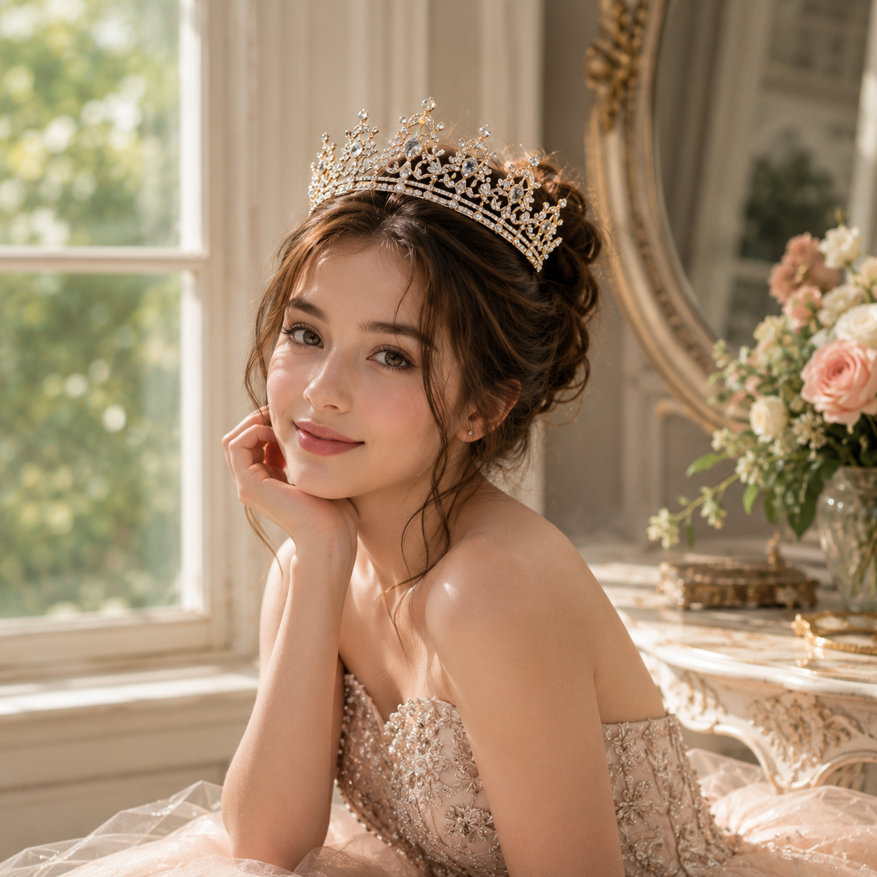 Girls Princess Crystal Crown Tiara, Elegant Rhinestone Headband for Birthdays, Dress-Up & Special Occasions