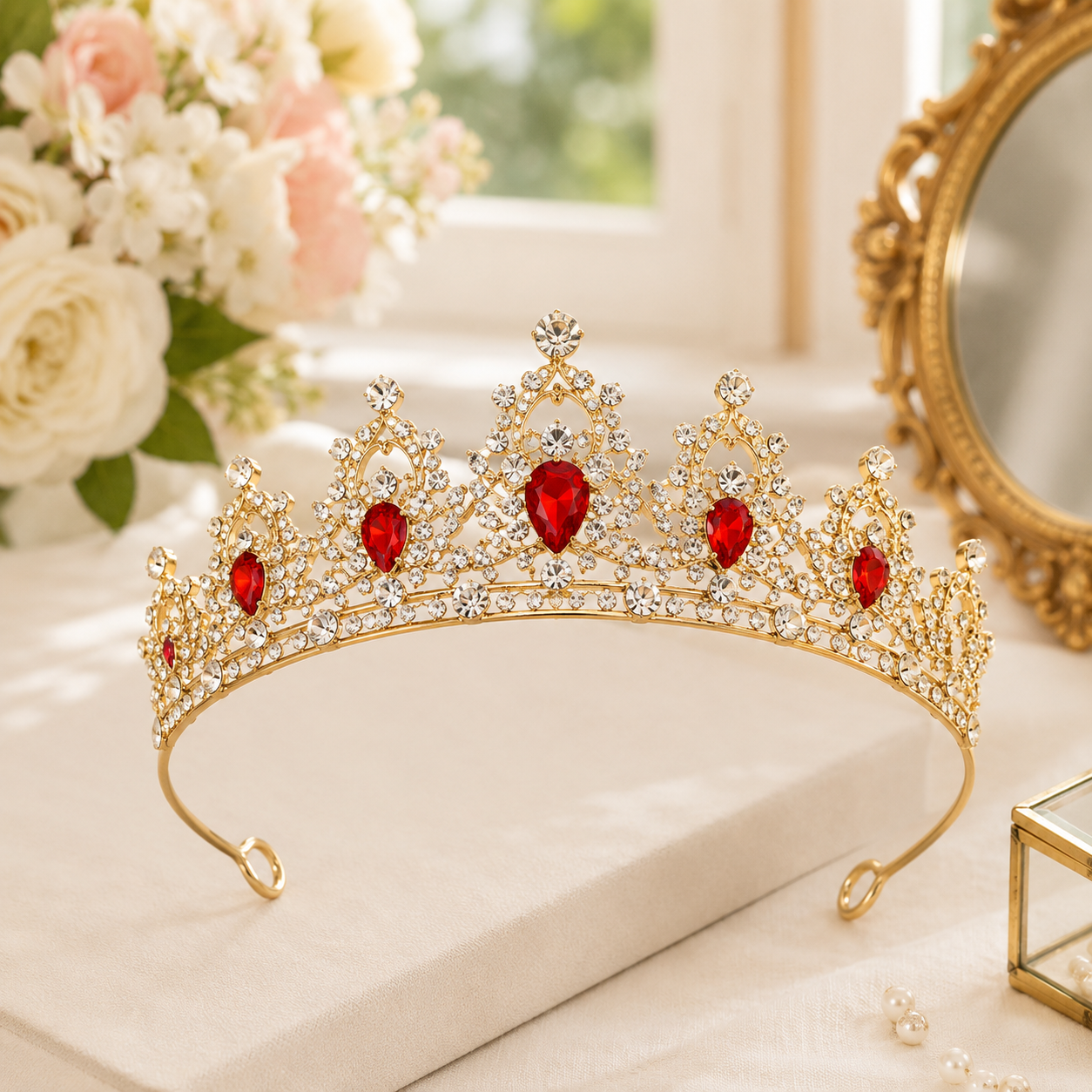 Girls Princess Crystal Crown Tiara, Elegant Rhinestone Headband for Birthdays, Dress-Up & Special Occasions