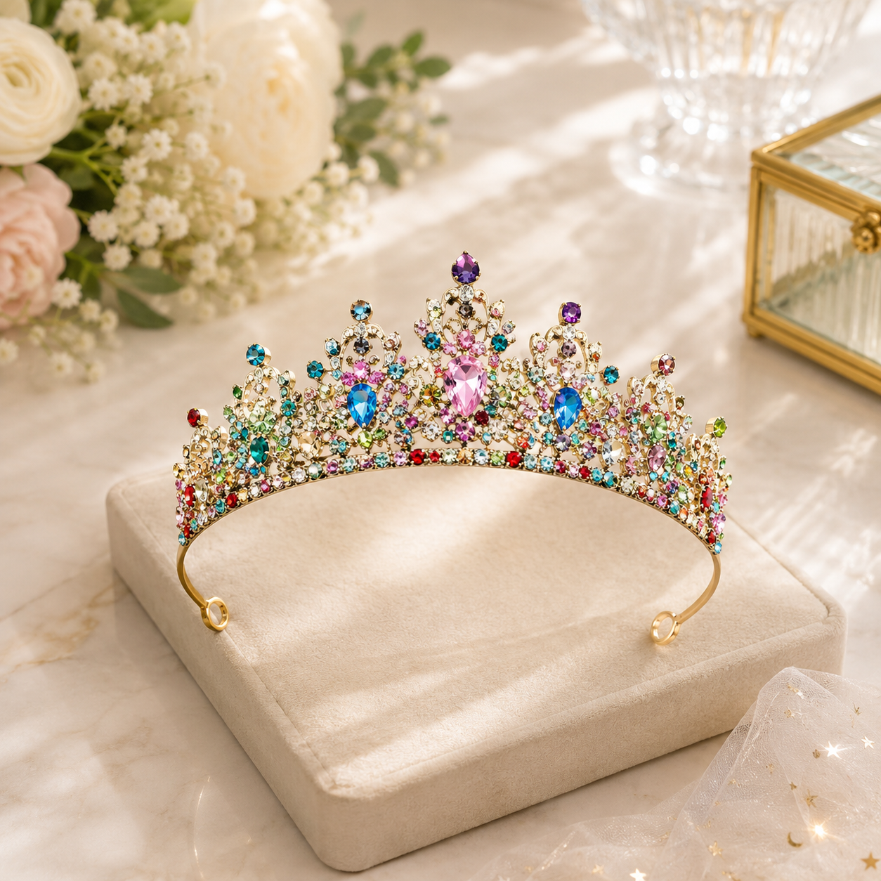 Girls Princess Crystal Crown Tiara, Elegant Rhinestone Headband for Birthdays, Dress-Up & Special Occasions