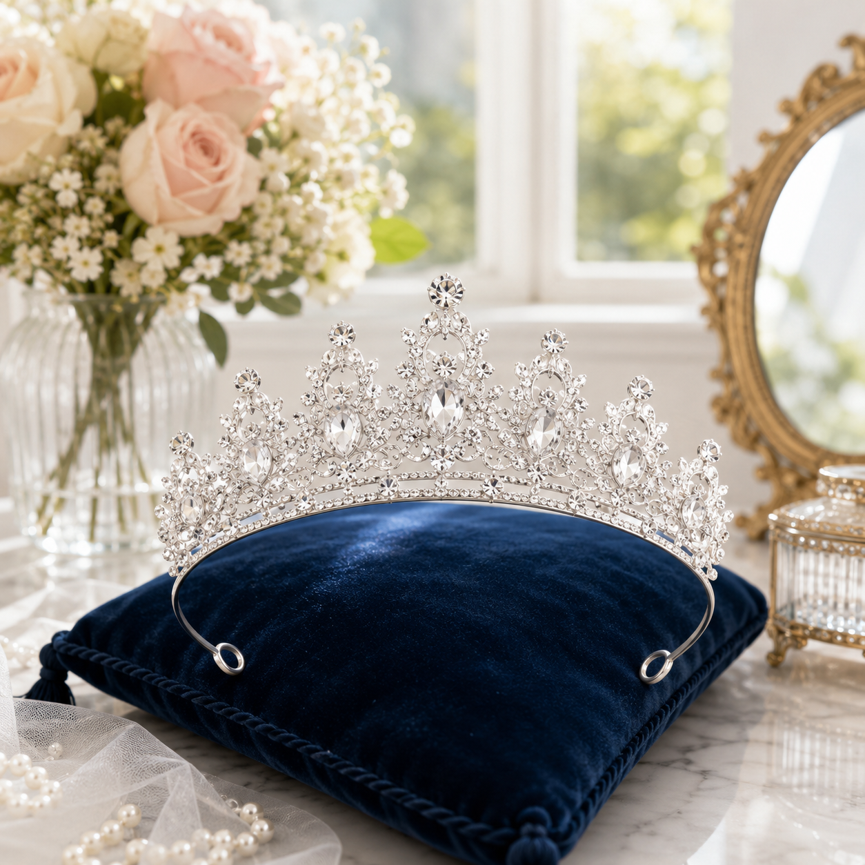 Girls Princess Crystal Crown Tiara, Elegant Rhinestone Headband for Birthdays, Dress-Up & Special Occasions