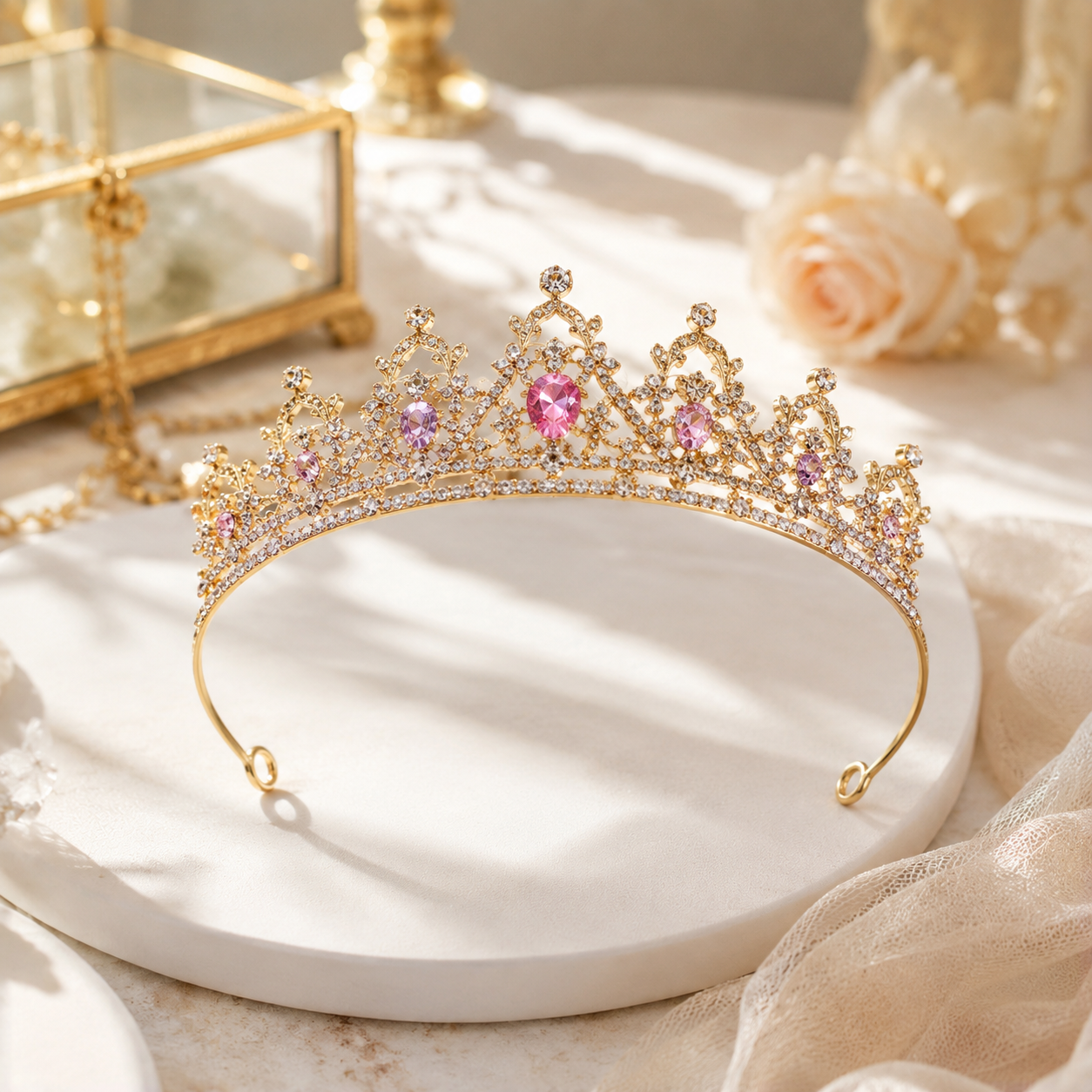 Girls Princess Crystal Crown Tiara, Elegant Rhinestone Headband for Birthdays, Dress-Up & Special Occasions