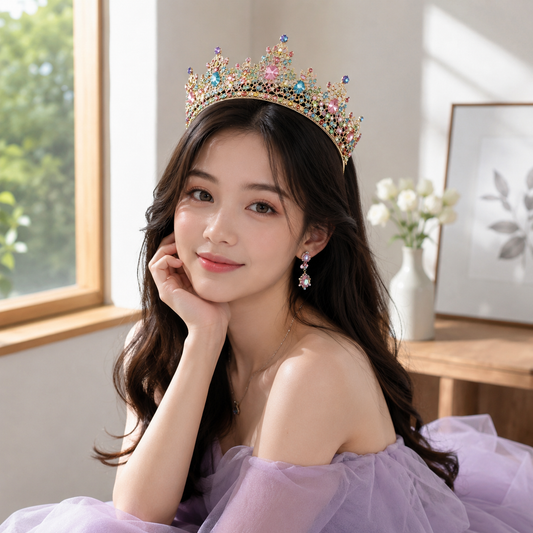 Girls Princess Crystal Crown Tiara, Elegant Rhinestone Headband for Birthdays, Dress-Up & Special Occasions