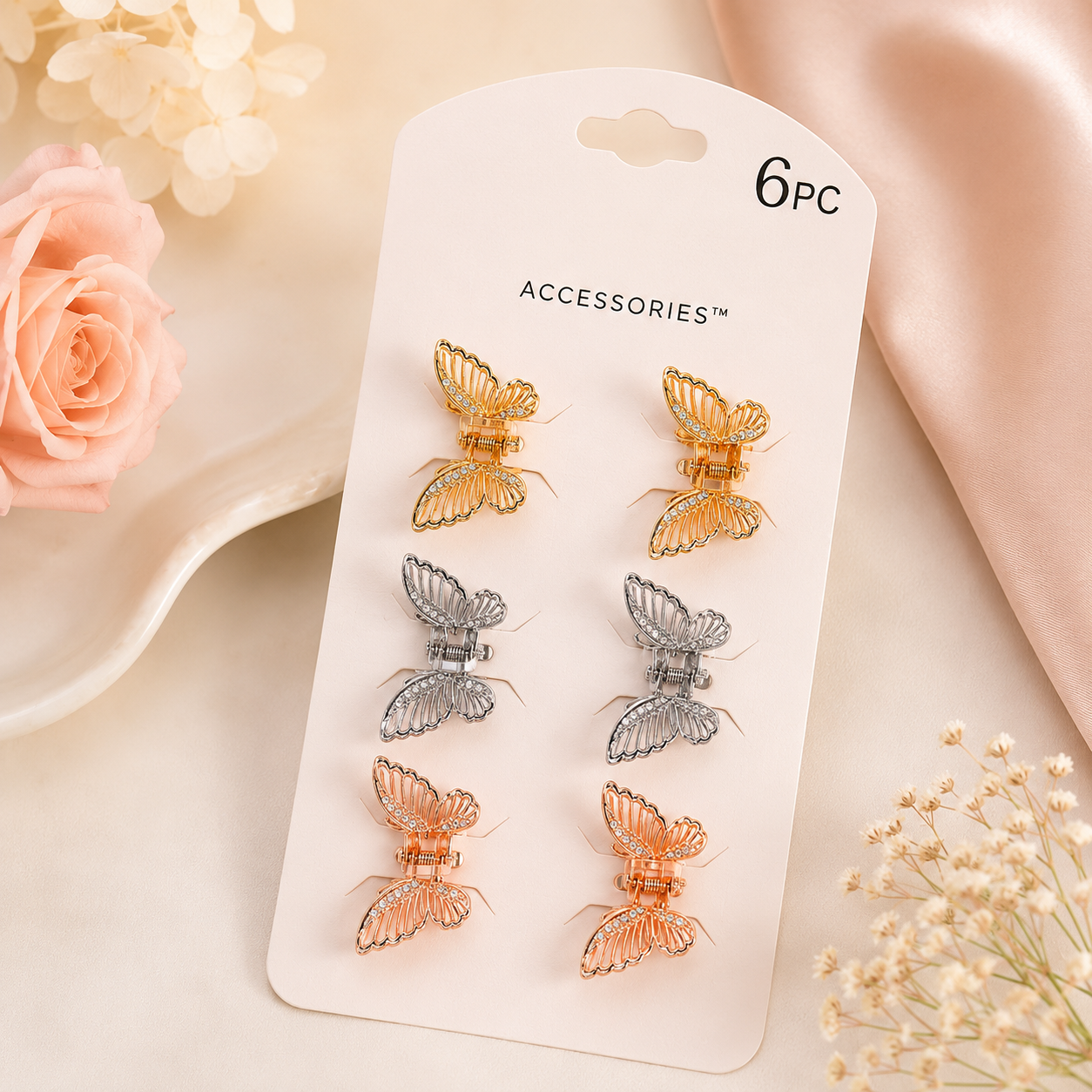 Mini Metal Butterfly Hair Claw Clips Set – 6 Piece Butterfly Hair Accessories for Women & Girls