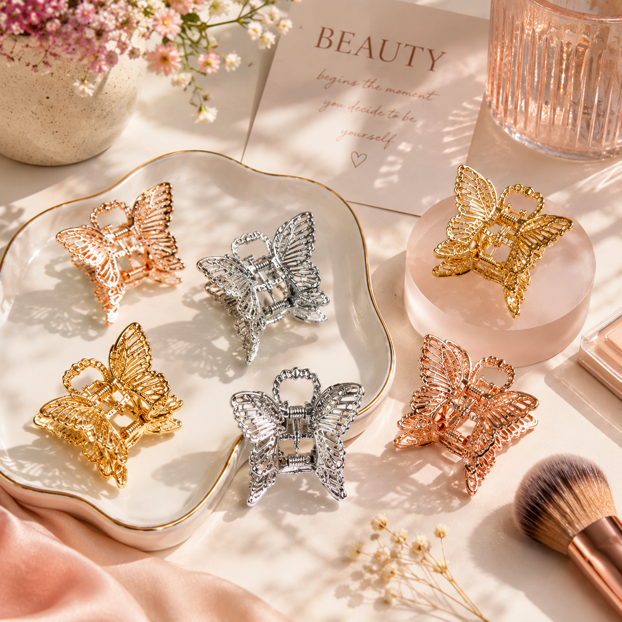 Mini Metal Butterfly Hair Claw Clips Set – 6 Piece Butterfly Hair Accessories for Women & Girls