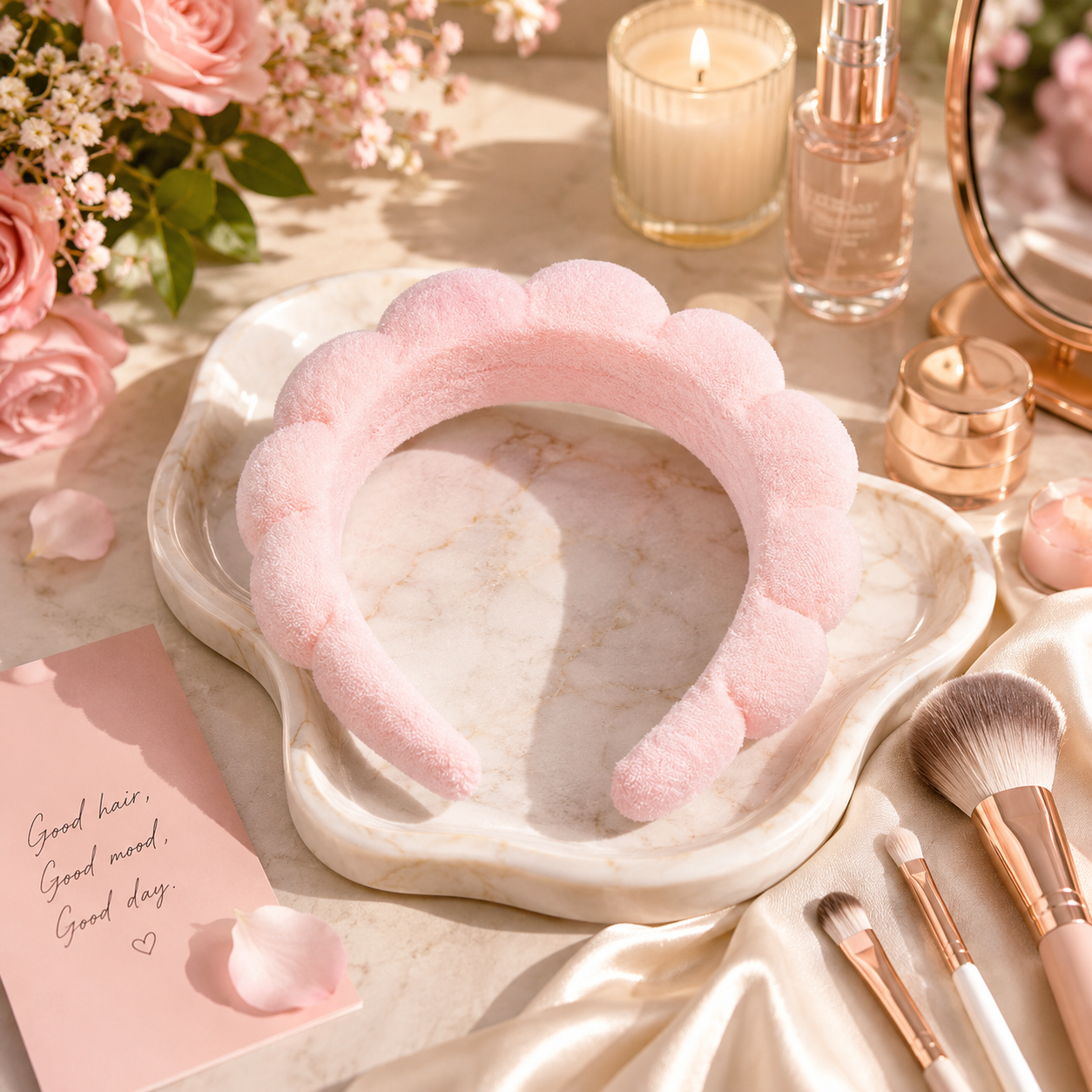 Pink Spa Headband for Skincare, Ultra Soft Cloud Makeup Headband for Face Washing & Beauty Routine