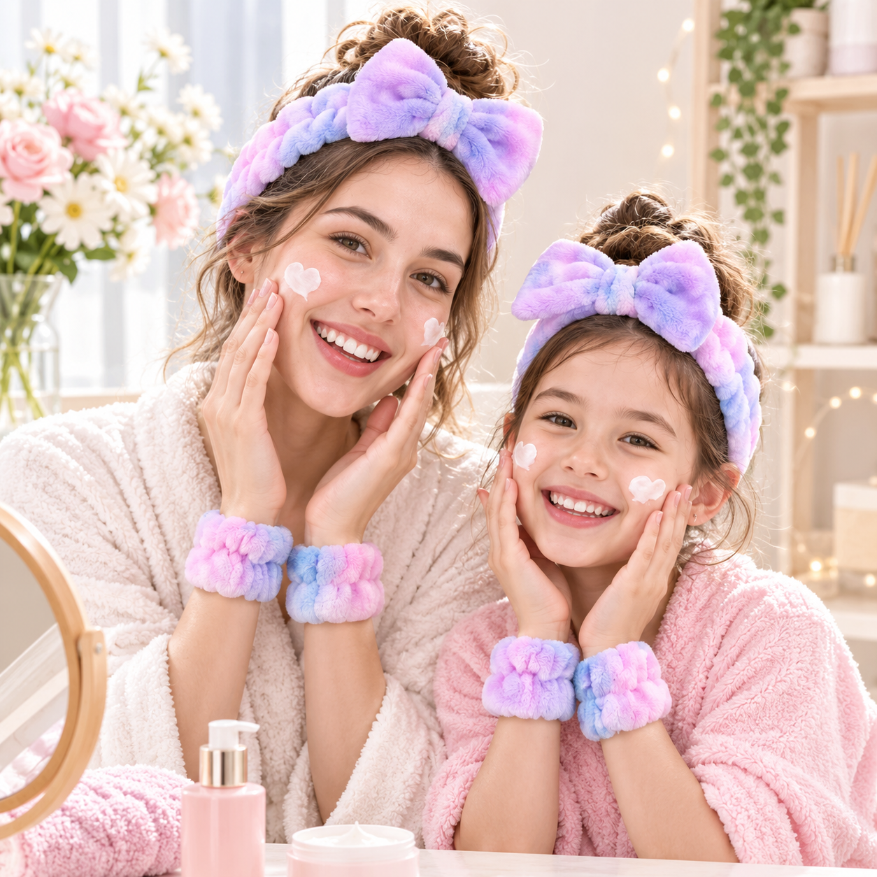 Spa Headband & Wristband Set, Plush Skincare Headband with Absorbent Wrist Wash Bands & Hair Claw Clip